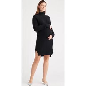 Quince Mongolian Cashmere Fisherman Maternity Sweater Dress Black Size S NWT